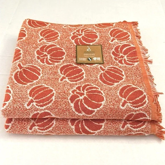 8pc Deborah Connolly Pumpkin Print Bath Towel Set With Fringe - Pump Min…
